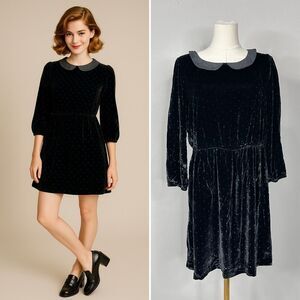 Alexa Chung X Madewell Black Velvet Dot Dress 10 NWT Twee Holidays Gothic Mod